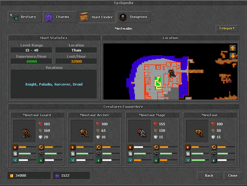 Hunt Finder interface in the Legacy client